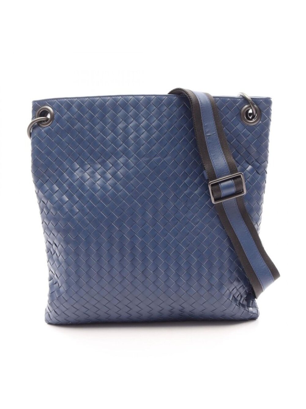 Bottega Veneta Shoulder Bag Intrecciato Blue Black Leather